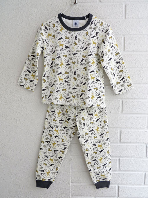 フランス子供服 PETIT BATEAU プチバトー 裏起毛プリント長袖パジャマ