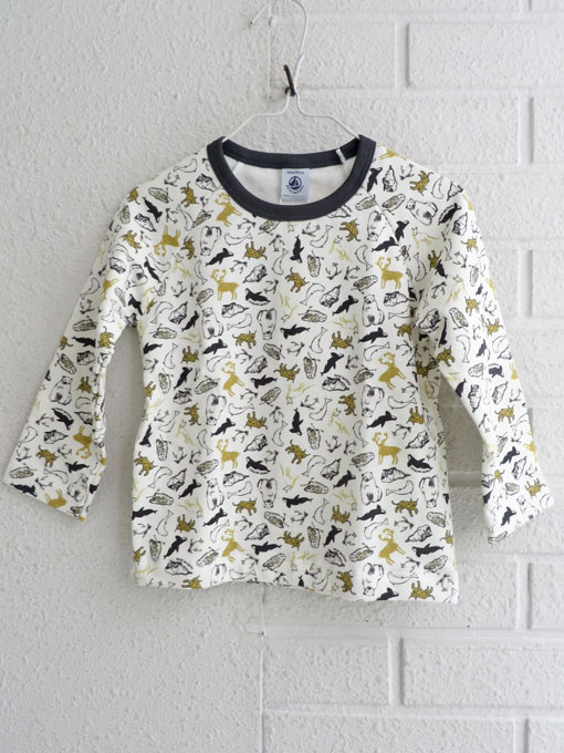 フランス子供服 PETIT BATEAU プチバトー 裏起毛プリント長袖パジャマ
