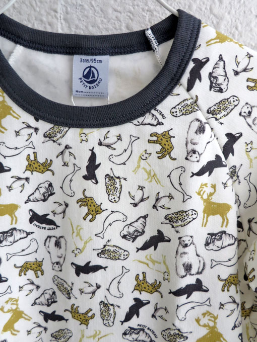 フランス子供服 PETIT BATEAU プチバトー 裏起毛プリント長袖パジャマ