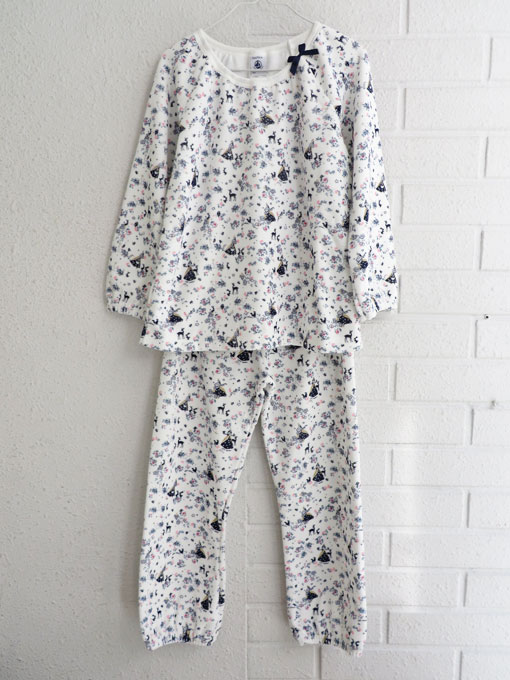 フランス子供服 PETIT BATEAU プチバトー ベロアプリント長袖パジャマ