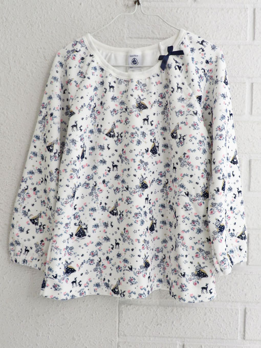 フランス子供服 PETIT BATEAU プチバトー ベロアプリント長袖パジャマ