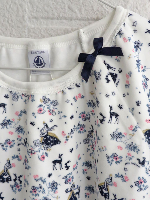 フランス子供服 PETIT BATEAU プチバトー ベロアプリント長袖パジャマ