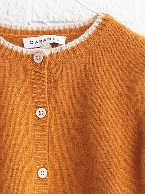 CARAMEL キャラメル Hermione Baby Cardigan, Mustard ベビーニットカーディガン