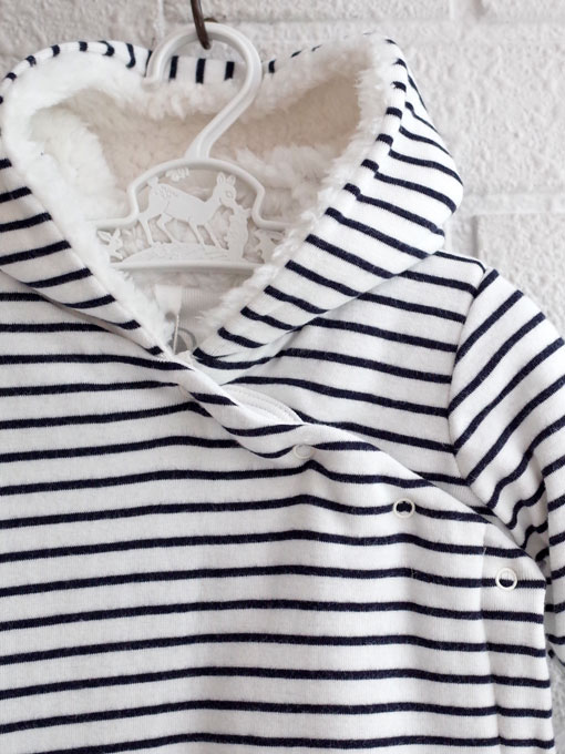 petit bateau プチバトー マリニエールフード付前開きロンパース