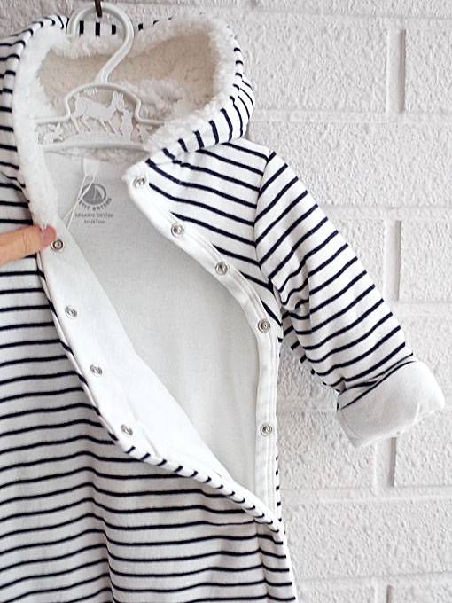 petit bateau プチバトー マリニエールフード付前開きロンパース