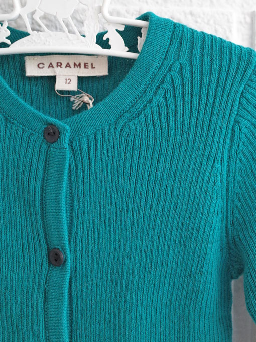CARAMEL キャラメル caramel baby&child Zenobia Baby Cardigan, Teal ベビーコットンリブカーディガン