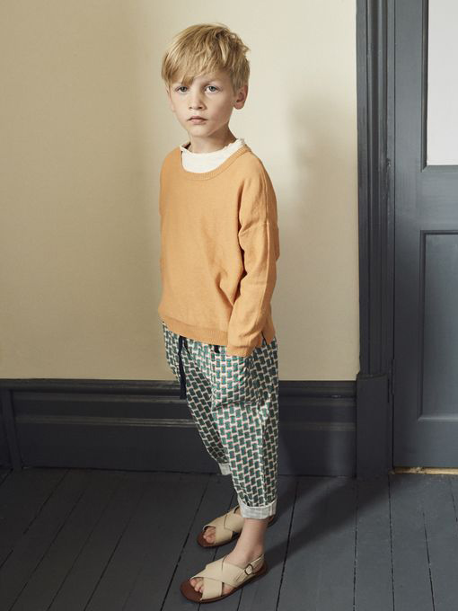 CARAMEL キャラメル caramel baby&child Cornel Trouser, Emerald Geo プリントコットンパンツ