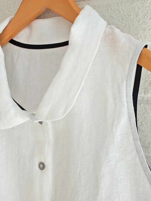 Le vestiaire de jeanne　VDJ　Sleeveless shirt white linen　丸襟リネンノースリーブブラウス