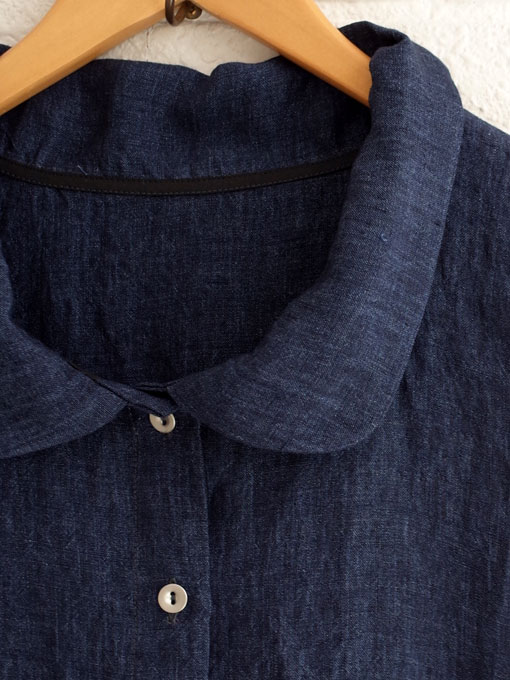 Le vestiaire de jeanne VDJ Short sleeves shirt indigo linen インディゴリネン丸襟フレンチスリーブブラウス