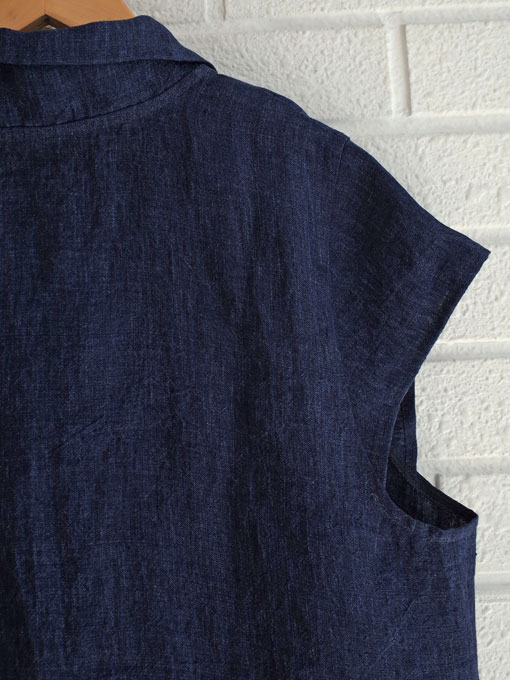 Le vestiaire de jeanne VDJ Short sleeves shirt indigo linen インディゴリネン丸襟フレンチスリーブブラウス