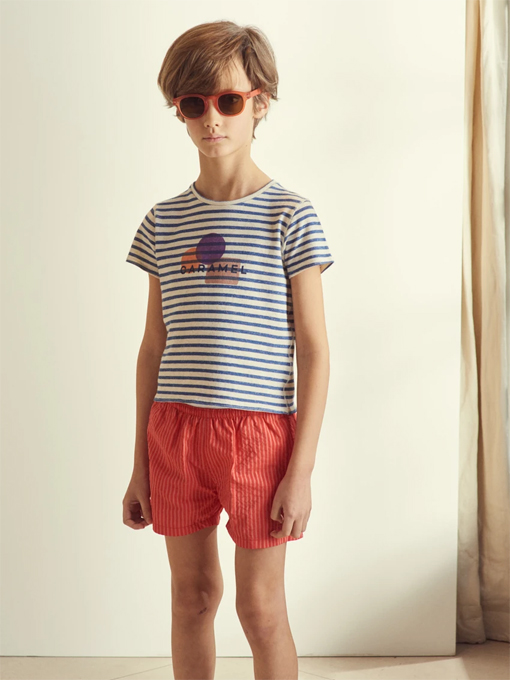 CARAMEL Otter T-Shirt キャラメル 英国子供服　リネン混ボーダーTシャツ