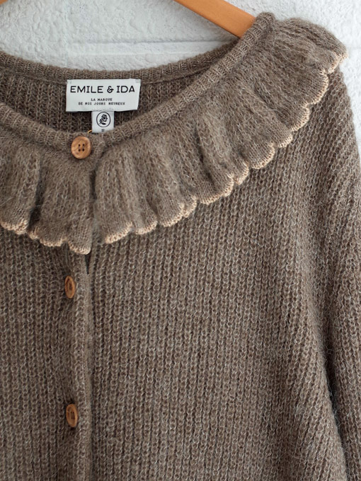 アルパカ混フリル襟ニットカーディガン　フランス大人服　レディース　emile et ida woman