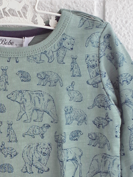 ベビー　動物プリント長袖Tシャツ　オーストラリア子供服　minihaha