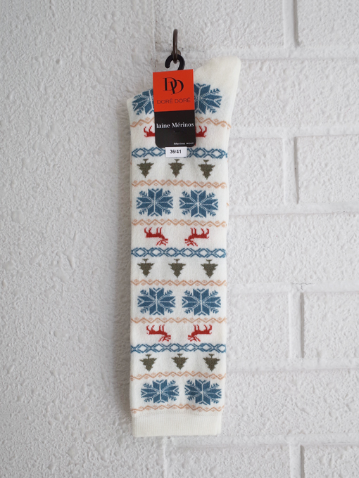 DORE DORE　クリスマスギリシャ柄ハイソックス　Long women's socks in Christmas Greek patterned wool 