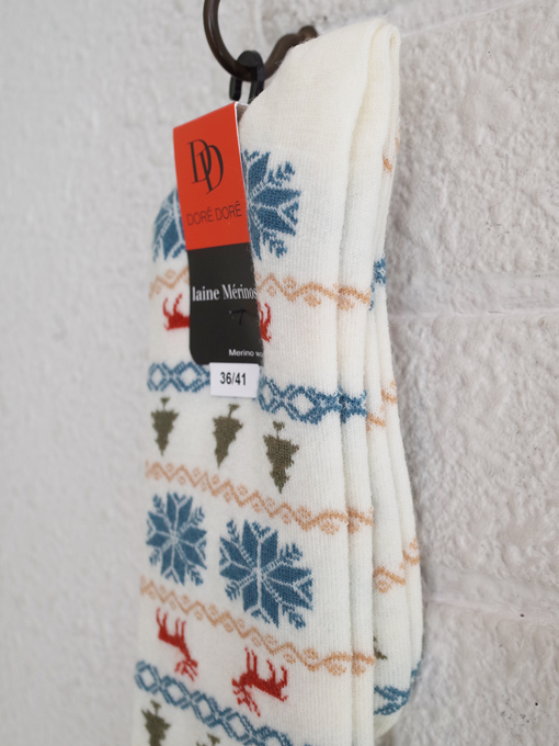 DORE DORE　クリスマスギリシャ柄ハイソックス　Long women's socks in Christmas Greek patterned wool 