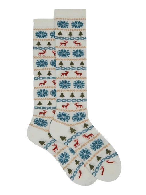 DORE DORE　クリスマスギリシャ柄ハイソックス　Long women's socks in Christmas Greek patterned wool 