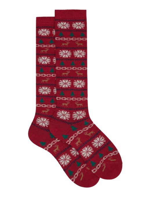 DORE DORE　クリスマスギリシャ柄ハイソックス　Long women's socks in Christmas Greek patterned wool
