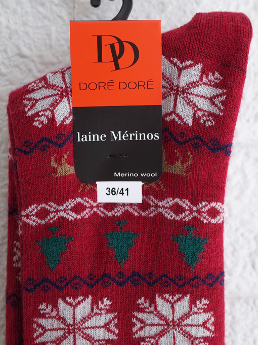 DORE DORE　クリスマスギリシャ柄ハイソックス　Long women's socks in Christmas Greek patterned wool