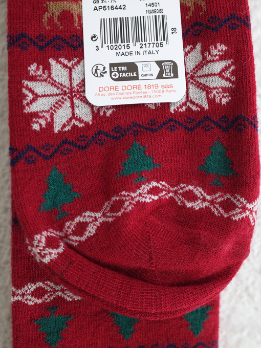 DORE DORE　クリスマスギリシャ柄ハイソックス　Long women's socks in Christmas Greek patterned wool
