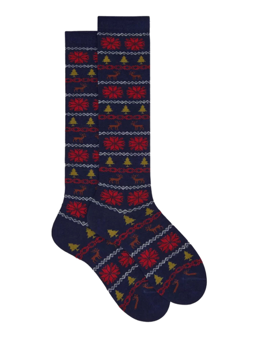 DORE DORE　クリスマスギリシャ柄ハイソックス　Long women's socks in Christmas Greek patterned wool 