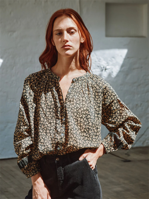 フランスブランド　emile et ida woman 　CLARA　Cotton and silk anemone button-down blouse　フラワープリントブラウス