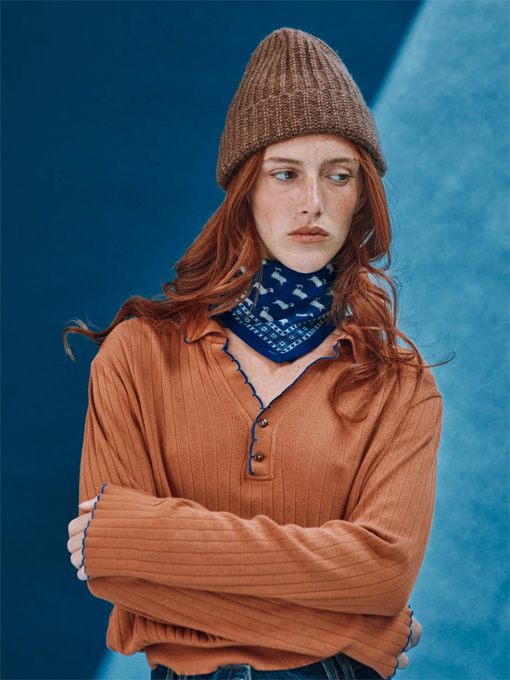 フランスブランド　emile et ida woman 　エミールエイダ　CYRANO　Caramel pointelle modal polo　針抜きポロシャツ