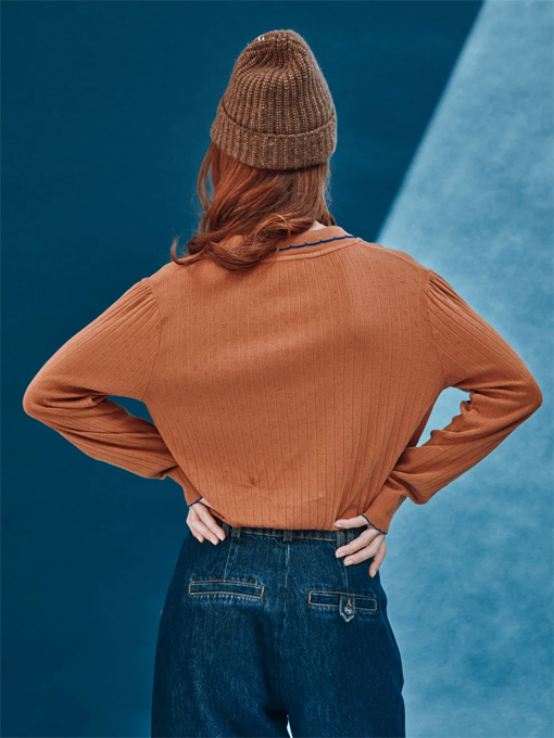 フランスブランド　emile et ida woman 　エミールエイダ　CYRANO　Caramel pointelle modal polo　針抜きポロシャツ