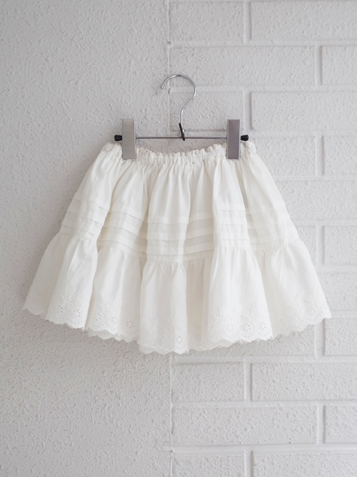 emile et ida kids　エミルーエイダ　White English embroidery skirt　タック入り英国刺繍スカート
