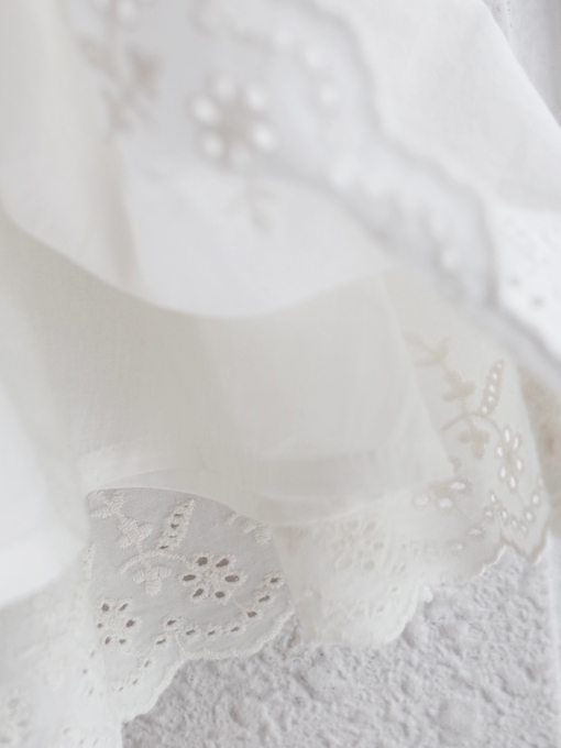 emile et ida kids エミルーエイダ White English embroidery skirt タック入り英国刺繍スカート