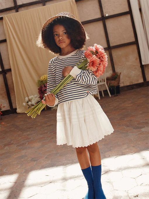 emile et ida kids　エミルーエイダ　White English embroidery skirt　タック入り英国刺繍スカート