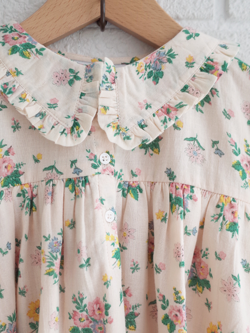 emile et ida　Pink spring loose-fitting dress　ガールズ　フラワープリントワンピース