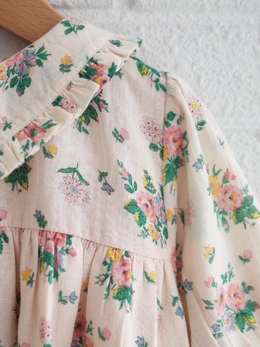 emile et ida　Pink spring loose-fitting dress　ガールズ　フラワープリントワンピース