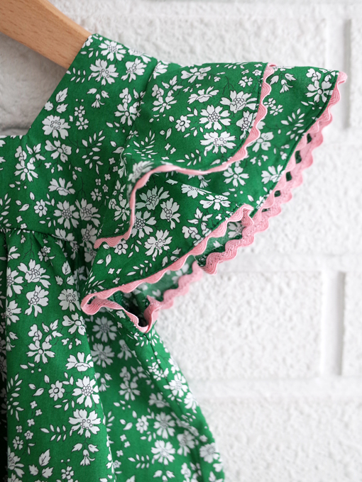 emile et ida kids　エミルーエイダ　Green Liberty dress　リバティワンピース