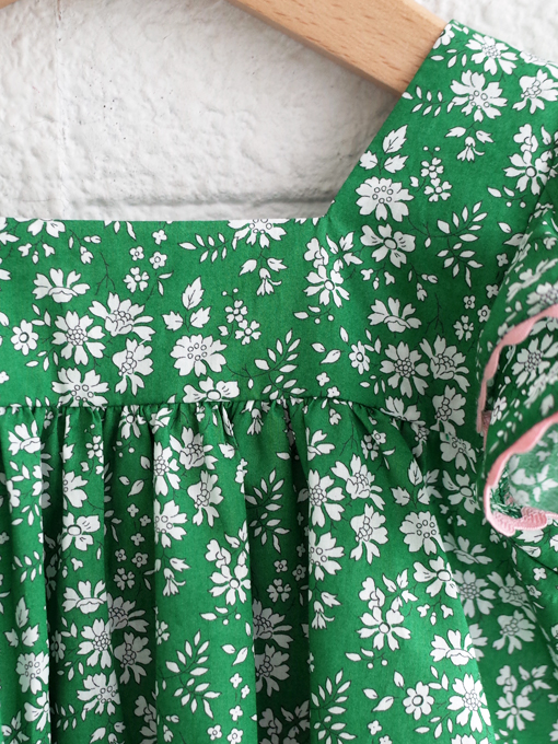 emile et ida kids　エミルーエイダ　Green Liberty dress　リバティワンピース