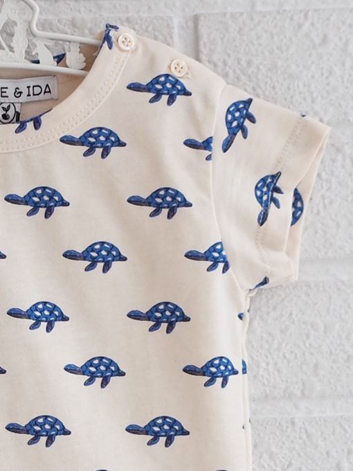 emile et ida　Ecru organic cotton turtles T-shirt　ボーイズ　カメプリントTシャツ