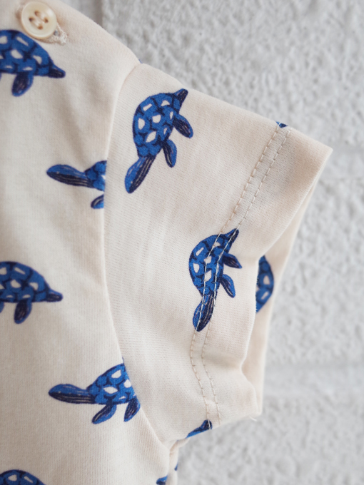 emile et ida　Ecru organic cotton turtles T-shirt　ボーイズ　カメプリントTシャツ