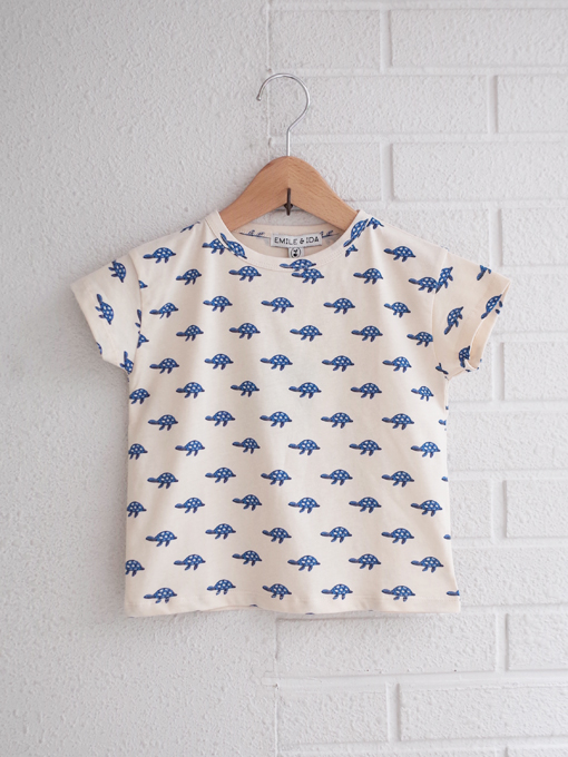 emile et ida　Ecru organic cotton turtles T-shirt　ボーイズ　カメプリントTシャツ