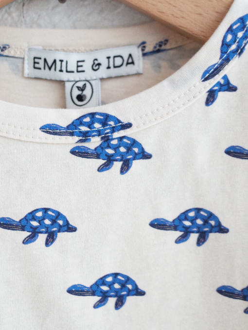emile et ida　Ecru organic cotton turtles T-shirt　ボーイズ　カメプリントTシャツ