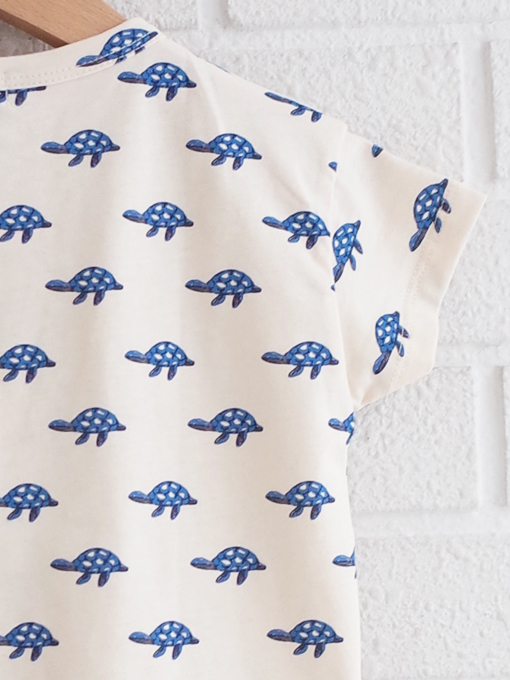 emile et ida　Ecru organic cotton turtles T-shirt　ボーイズ　カメプリントTシャツ