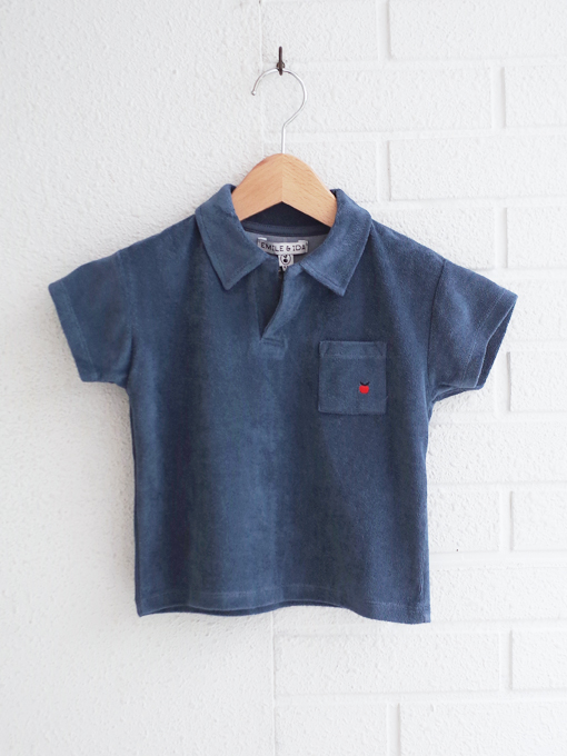 emile et ida kids　エミルーエイダ　Dark blue plain terry polo shirt　パイルポロシャツ