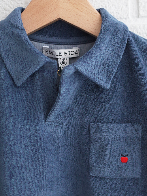 emile et ida kids　エミルーエイダ　Dark blue plain terry polo shirt　パイルポロシャツ