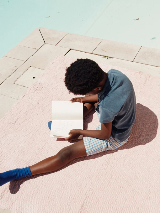 emile et ida kids　エミルーエイダ　Dark blue plain terry polo shirt　パイルポロシャツ