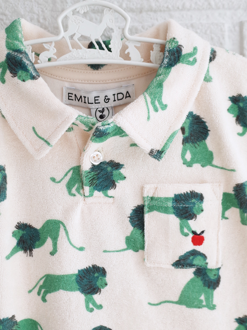 emile et ida kids　エミルーエイダ　Ecru lions terry polo shirt　ライオン柄パイルポロシャツ