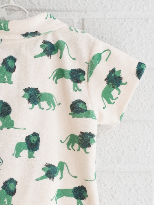 emile et ida kids　エミルーエイダ　Ecru lions terry polo shirt　ライオン柄パイルポロシャツ