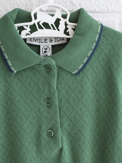 emile et ida kids　エミルーエイダ　Dark green pointelle modal polo shirt　ポロシャツ
