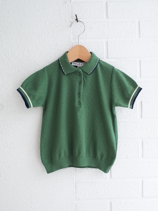 emile et ida kids　エミルーエイダ　Dark green pointelle modal polo shirt　ポロシャツ