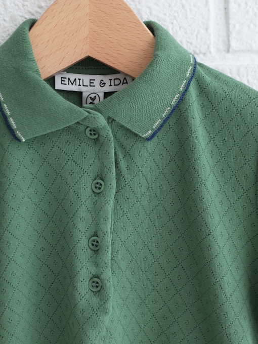 emile et ida kids　エミルーエイダ　Dark green pointelle modal polo shirt　ポロシャツ