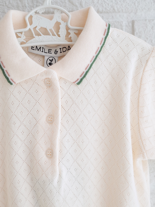 emile et ida kids　エミルーエイダ　Cream pointelle modal polo　ポロシャツ