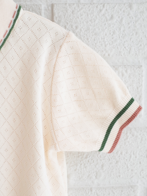 emile et ida kids　エミルーエイダ　Cream pointelle modal polo　ポロシャツ