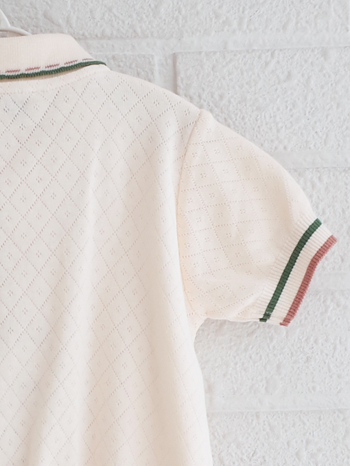 emile et ida kids　エミルーエイダ　Cream pointelle modal polo　ポロシャツ